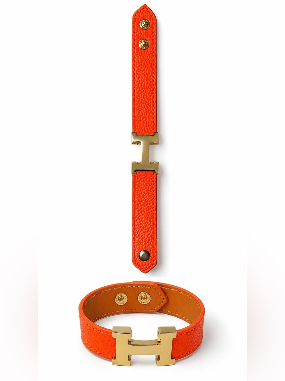 Orange Leather H Bracelet with Gold Hardware